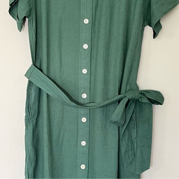 J Crew Factory Linen Blend Belted Mini Shirtdress Size Small Lamppost Green NWT - Picture 7 of 13